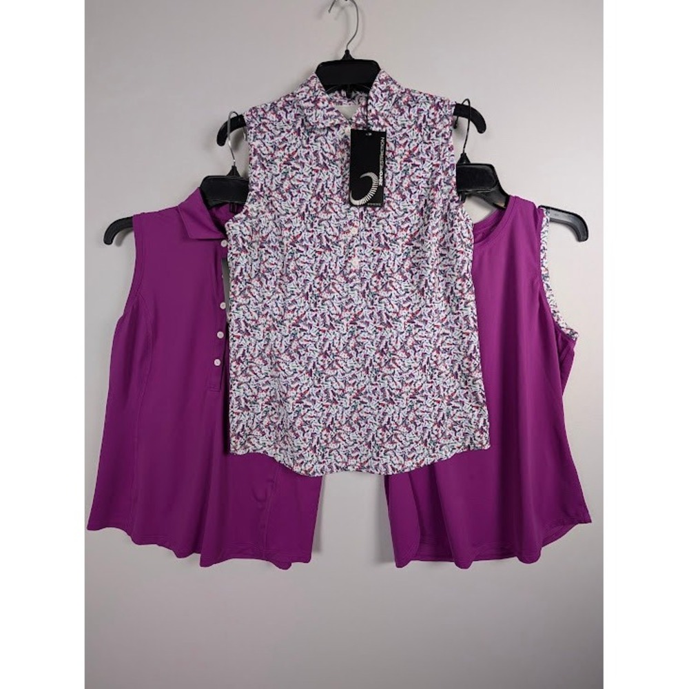 Zero Restriction 3-Piece Sleeveless Golf Top Set Size S Purple Mardi‎ Gras Print